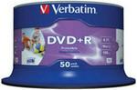 Verbatim Printable DVD-R Wide Inkjet ID Branded media - 16X Writable, 4.7GB / 120min - 50pcs Spindle