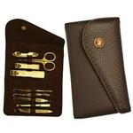 P.h. 9pc Brown Leather Button-Flap Leather MANicure Set