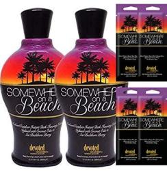 Somewhere On A Beach Indoor Outdoor Instant Dark Tanning Lotion 12.25 Oz 2-PACK + 4- Travel Packets Shrink Wrapped Bubble Wrapped Shipped In A St