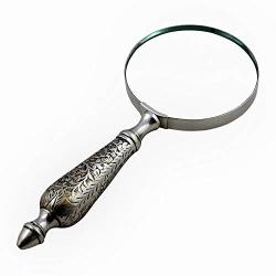 Royaltyroute Antique Hand Held Magnifying Glass Magnifier With Brass Handle 101.6 Mm - Perfect For Reading Book Newspaper Maps Currency Detecting & More
