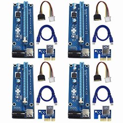 Raycity 4-PACK Pci-e PCI Express Ver 006 16X To 1X Powered Riser Adapter Card W 60CM USB 3.0 Extension Cable & 4-PIN Molex To