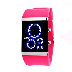 Blue LED Digital Sports Watches Fashion Silicone Band Wristwatches Rose Red