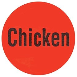 Chicken" Labels Red Deli Dot Packaging Labels Black Imprint - 1"DIA 1000 Per Roll