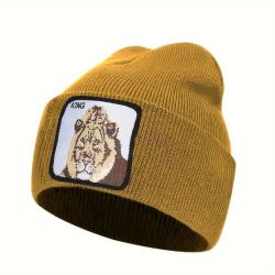 Trendy Animal Zebra Patch Thermal Knitted Beanie - King