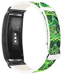 Galaxy Gear FIT2 Pro Band Leather Replacement - Strap For Samsung Galaxy Gear Fit 2 FIT 2 Pro Strap Black Connectors Green Flower Mandala Art