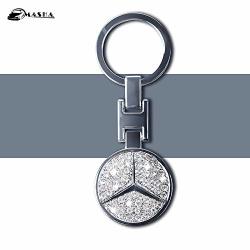 Masha Mercedes Benz Car Keychain Car Logo Key Ring 3D Metal Emblem Pendant Double Side Zircon Crystal Decoration Lanyard Keychains For Gifts