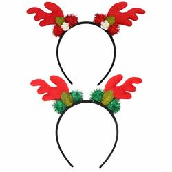 Minkissy 2PCS Christmas Elk Headband Antler Hairband Deer Horn Hair Hoop Headdress Christmas Headwear Xmas Costume Accessories Xmas Party Favors Gifts For Woman