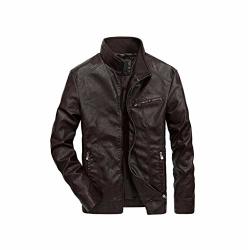 Mens Leather Jackets Men Pu Faux Thin Coats Classic Jacket Collar Brown XXXL