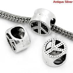 European Style - Antique Silver - Peace Symbol - Charm Spacer Beads