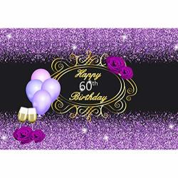 Haoyiyi 10X6.5FT Happy 60TH Birthday Backdropballoons High Heel Glitter Bling Bling Purple Gold Photo Background Photography Girl Boy Party Baby Shower Decorations Banner Supplies
