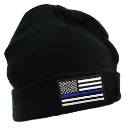 Thin Blue Line Flag Embroidered Winter Hat - Black