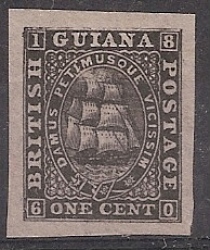 British Guiana 1863 1c Black Imperf Proof Scarce So Fine