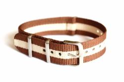 20 Mm Beige Milk Brown Striped Military Nylon Sport Watch Strap Band