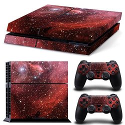 Chickwin PS4 Vinyl Skin Full Body Cover Sticker Decal For Sony Playstation 4 Console & 2 Dualshock Controller Skins Sky Red
