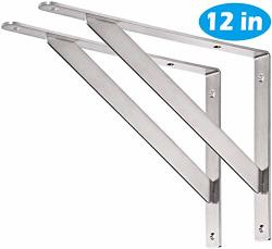 Doku 12 Shelf Bracket Max Load 400 Lb Heavy Duty Stainless Steel Right Angle Bracket Wall Mounted Support L Brackets For Table Bench Pack Of 2