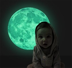 Amazingwall Educational Solar System Wall Decals Glow In The Dark Moon Space Wall Stickers 30CM 11.8" Classic Green