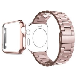 Apple Watch Band Biaoge Ultra Slim Stainless Steel Grand Series Slimfit Steel Watchband With Face Plated Watch Case For Watch Rose Gold 38mm