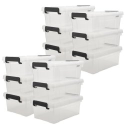Plastic Storage Bin Totes With Lids - Set Of 12
