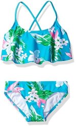 Kanu Surf Girls' Little Alania Floral Flounce Bikini Beach Sport 2-PIECE Swimsuit Aqua 6X
