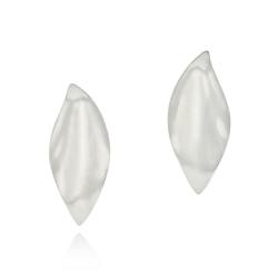 Large Organic Leaf Earrings - 18KT White Gold Vermeil