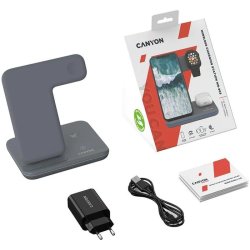 Canyon WS-303 3IN1 Wireless Charger With Touch Button For Running Water Light Input 9V 2A 12V 2A Output 15W 10W 7.5W 5W Type C To Usb-a Cable Le