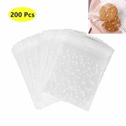 200 Pcs Self Adhesive Treat Bag Cookie Bags Candy Bags Biscuit Favor Bag White Polka Dot Chocolate Candy Gift Bags 4X4 Inch 200PCS