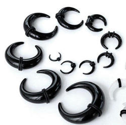 Horn With Rubbers Acrylic Single Ear Stretcher Taper - Black 3mm