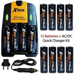 12 Aa Nimh Rechargeable Batteries 3100MAH + Ac dc Quick Charger Kit For Nikon Coolpix L840 L830 L820 L810 L620 L610 L330 L320 L310 L32