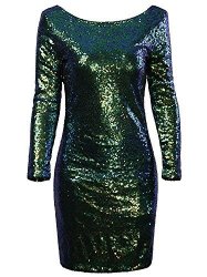 Vijiv Women's Sparkle Glitzy Glam Sequin Long Sleeve Flapper Party Club Dress