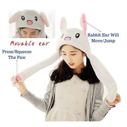 Bunny Head Hat Ears Moving Cute Super Soft Plush Animal Hat Gift For Women Girl White