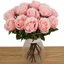 Bringsine Premium Artificial Flowers Silk Flowers Artificial Rose Flowers Home Decorations For Bridal Wedding Bouquet Birthday Flowers Bunch Hotel Party Garden Floral Decor Pink