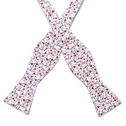 100% Premium Cotton Handmade Floral Self Tie Bow Tie - Various Colors White Red