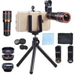 Apexel 4 In 1 12X Zoom Telephoto Lens + Fisheye + Wide Angle + Macro Lens With Phone Holder + Tripod For Iphone X 8 7
