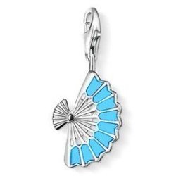 Charms - 925 Silver Filled - Clip On - Classic Blue Chinese Fan