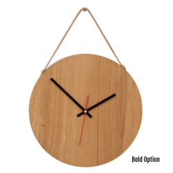 Magna Wall Clock In Oak - 300MM Dia Clear Varnish Bold Red Second Hand