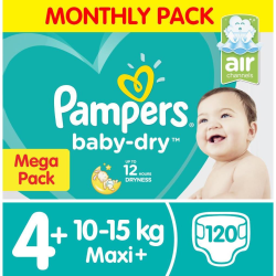 Pampers Baby Dry Size 4+ Monthly Pack - 120 Nappies 10-15KG