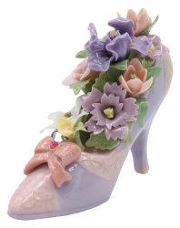 Cosmos Pink Shoe With Flowers Figurine