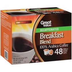 Great Value Breakfast Blend Decaf Light Roast 48 Single Serve Cups