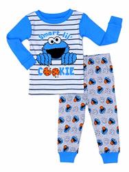 C-o-o-k-i-e M-o-n-s-t-e-r "smart Lil Cookie" Baby Boy Girl Cotton Sleepwear Set - Blue-gray-white 2 PC 12M