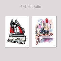 Chanel Poster Lipstick Wall Art Print Of Watercolor Painting 2 Prints Of 5"X7" No Frame