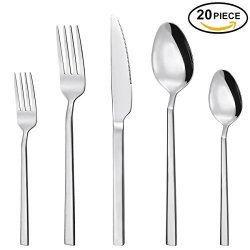 20 Piece Silverware Set Stainless Steel Flatware Set Service For 4 By Hippih Mirror Polished Dishwasher Safe