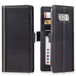 IPulse Galaxy Note 8 Wallet Case Leather -- Journal Series Italian Full Grain Leather Handmade Flip Case For Samsung Galaxy Note 8 With Magnetic Closure - Black