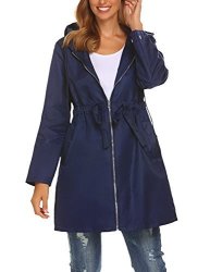 Soteer Medium Waterproof Windbreaker Hooded Raincoat in Navy Blue
