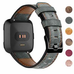 Ezco Leather Bands Compatible With Fitbit Versa versa 2 Versa Lite Vintage Genuine Leather Band Replacement Strap Wristband Accessories Man Women 5.5-7.8 Wrist Compatible