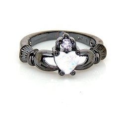 Darlina Black Claddagh Princess Crown Lab Created Fire Opal Ring - Ginger Lyne Collection
