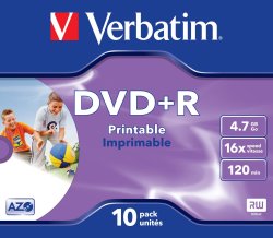 Verbatim DataLifePlus Pack of 10 4.7GB Printable DVD+R Discs in Jewel Cases