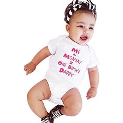 Vovomay Newborn Baby Girl Letters Funny Bodysuits Short Sleeve Rompers Outfits 70 3M White