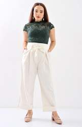 Ladies Paperbag Pants - Cream - Cream 26