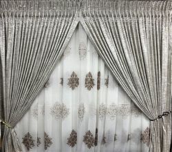Silver With Block Theme Curtain & Leaf Lace 2.5X2.4M