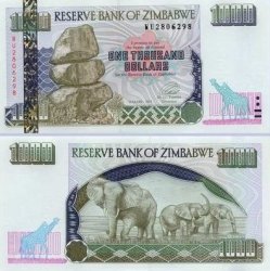 Reserve Bank Of Zimbabwe $1000 Dollars P13 Fidility Print Unc